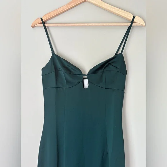 NEW Reformation Sathia Satin Long Dress Forest Dark Green | US 4 UK 8 - Picture 9 of 15